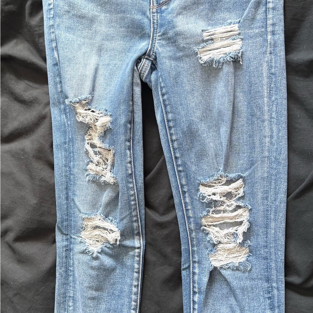 American Eagle Outfitters Blue Highest Rise Jeggings with Distressed Details